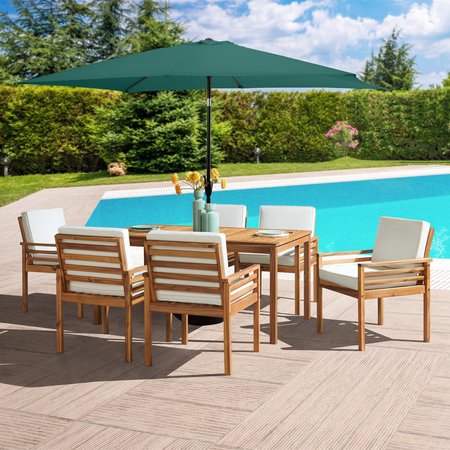 ALATERRE FURNITURE 8 Piece Set, Okemo Table with 6 Chairs, 10-Foot Rectangular Umbrella Hunter Green ANOK01RE06S6